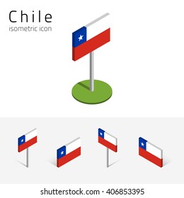 Chilean flag (Republic of Chile), vector set of isometric flat icons, 3D style, different views. 100% editable design elements for banner, website, presentation, infographic, poster, map. Eps 10