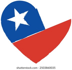 Bandera chilena en forma de corazón, formato Vector. Para feriados nacionales. 18 de septiembre.