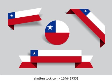 Chilean flag stickers and labels set. Vector illustration.