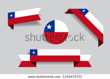 Chilean flag stickers and labels set. Vector illustration.