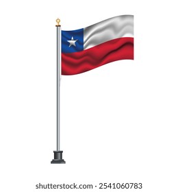 Bandeira chilena acenando em um mastro, isolado sobre fundo branco, ilustração vetorial. A bandeira nacional do Chile.