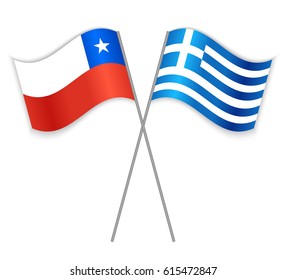 Chilean and Greek crossed flags. Chile combined with Greece isolated on white. Language learning, international business or travel concept.