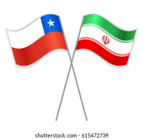 Chilean and Iranian crossed flags. Chile combined with Iran isolated on white. Language learning, international business or travel concept.