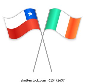 Chilean and Irish crossed flags. Chile combined with Ireland isolated on white. Language learning, international business or travel concept.