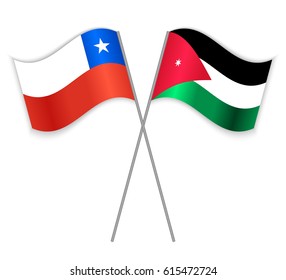 Chilean and Jordanian crossed flags. Chile combined with Jordan isolated on white. Language learning, international business or travel concept.