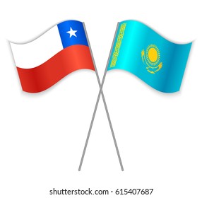 Chilean and Kazakh crossed flags. Chile combined with Kazakhstan isolated on white. Language learning, international business or travel concept.