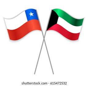 Chilean and Kuwaiti crossed flags. Chile combined with Kuwait isolated on white. Language learning, international business or travel concept.