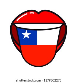 Chilean language tongue with flag Chile open woman smile mouth flat icon