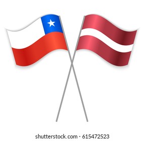 Chilean and Latvian crossed flags. Chile combined with Latvia isolated on white. Language learning, international business or travel concept.