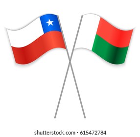 Chilean and Malagasy crossed flags. Chile combined with Madagascar isolated on white. Language learning, international business or travel concept.