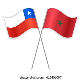 Chilean and Moroccan crossed flags. Chile combined with Morocco isolated on white. Language learning, international business or travel concept.