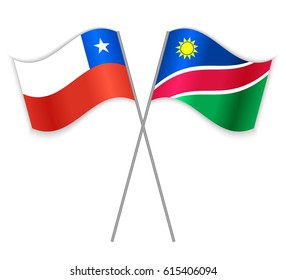 Chilean and Namibian crossed flags. Chile combined with Namibia isolated on white. Language learning, international business or travel concept.