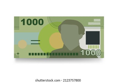 Chilean Peso Vector Illustration. Chile money set bundle banknotes. Paper money 1000 CLP. Flat style. Isolated on white background. Simple minimal design.