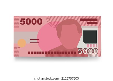 Chilean Peso Vector Illustration. Chile money set bundle banknotes. Paper money 5000 CLP. Flat style. Isolated on white background. Simple minimal design.