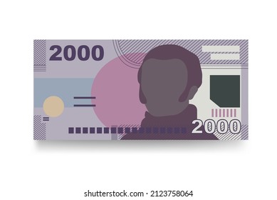 Chilean Peso Vector Illustration. Chile money set bundle banknotes. Paper money 2000 CLP. Flat style. Isolated on white background. Simple minimal design.