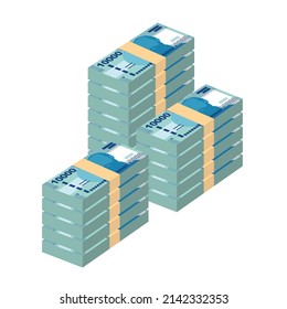 Chilean Peso Vector Illustration. Chile money set bundle banknotes. Paper money 10000 CLP.  Flat style. Isolated on white background. Simple minimal design.