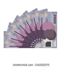 Chilean Peso Vector Illustration. Chile money set bundle banknotes. Paper money 2000 CLP.  Flat style. Isolated on white background. Simple minimal design.