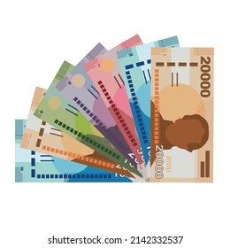 Chilean Peso Vector Illustration. Chile money set bundle banknotes. Paper money 1000, 2000, 5000, 10000, 20000 CLP.  Flat style. Isolated on white background. Simple minimal design.