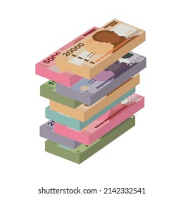 Chilean Peso Vector Illustration. Chile money set bundle banknotes. Paper money 1000, 2000, 5000, 10000, 20000 CLP.  Flat style. Isolated on white background. Simple minimal design.