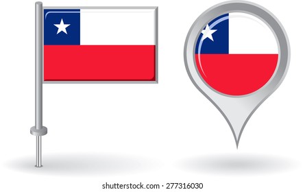 Chilean pin icon and map pointer flag. Vector