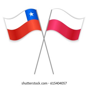 Chilean and Polish crossed flags. Chile combined with Poland isolated on white. Language learning, international business or travel concept.