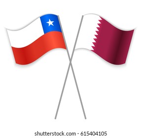Chilean and Qatari crossed flags. Chile combined with Qatar isolated on white. Language learning, international business or travel concept.