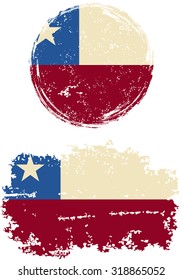Chilean round and square grunge flags. Vector illustration. Grunge effect can be cleaned easily. 
