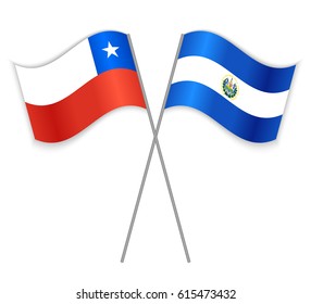 Chilean and Salvadoran crossed flags. Chile combined with El Salvador isolated on white. Language learning, international business or travel concept.