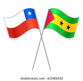 Chilean and Sao Tomean crossed flags. Chile combined with Sao Tome and Principe isolated on white. Language learning, international business or travel concept.
