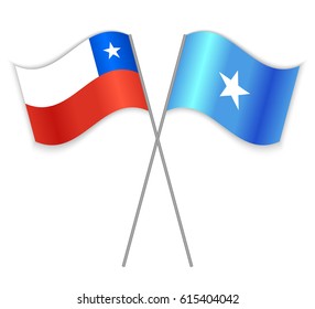 Chilean and Somali crossed flags. Chile combined with Somalia isolated on white. Language learning, international business or travel concept.
