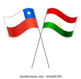 Chilean and Tajikistani crossed flags. Chile combined with Tajikistan isolated on white. Language learning, international business or travel concept.