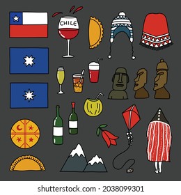 Chilean theme, chilean doodle icons, vector illustration