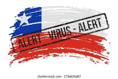 Chilean torn flag with a stamp with the words alert virus, vector image