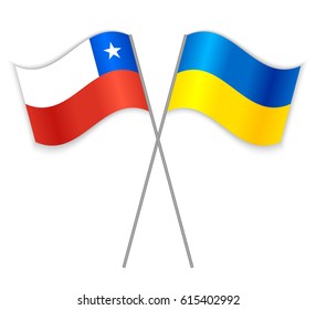 Chilean and Ukrainian crossed flags. Chile combined with Ukraine isolated on white. Language learning, international business or travel concept.