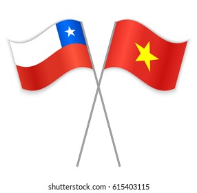 Chilean and Vietnamese crossed flags. Chile combined with Vietnam isolated on white. Language learning, international business or travel concept.