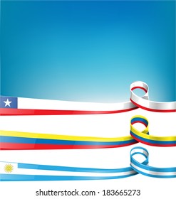 chilean,uruguayan and colombian ribbon flag on background