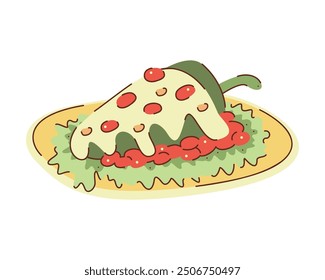  Chiles en nogada in a flat plate. Vector hand drawn illustration.