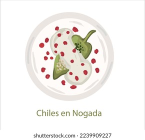 Chiles en nogada mexican food vector. Best Mexican Dishes. Latin american food illustration.