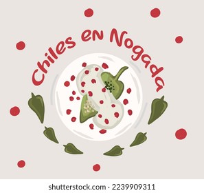 Chiles en nogada mexican food vector. Best Mexican Dishes. Latin american food illustration.