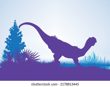 Chilesaurus  , Dinosaurs silhouettes in prehistoric environment overlapping layers  decorative background banner abstract vector illustration