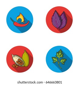 Chili, basil, cocoa beans, parsley.Herbs and spices set collection icons in flat style vector symbol stock illustration web.
