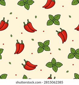 chili basil seamless pattern background