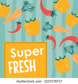 Chili and bell peppers, super fresh vegetables for vegetarians and vegan menu and dishes. Tasty and organic products grown in farm, local ingredients for meals and food. Vector in flat style