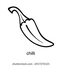 Chili Black Outline - For Children Coloring Pages Vector Art 