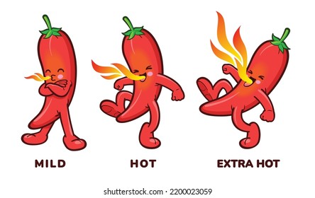 Chili cartoon characters showing hot level