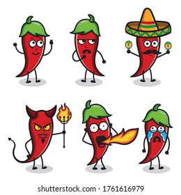 Chili Cartoon Mascot Characters With Cute Expressions