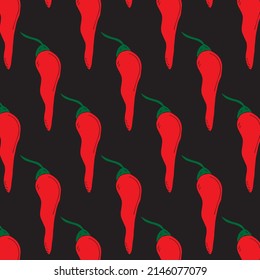 Chili cartoon vector. Chili pattern wallpaper. Chili on dark background. 