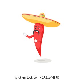 Personajes chiles con bigote en el sombrero. Vector aislado en blanco