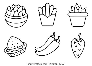 Chili Cheese Fries line art loaded with toppings for a tasty treat