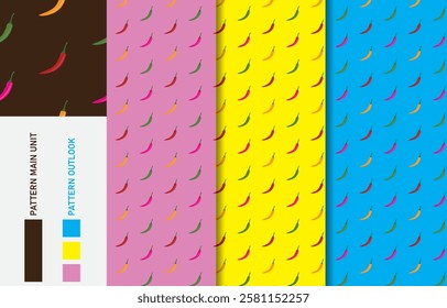 Chili Colorful Seamless textile cloth pattern collection vector illustration
